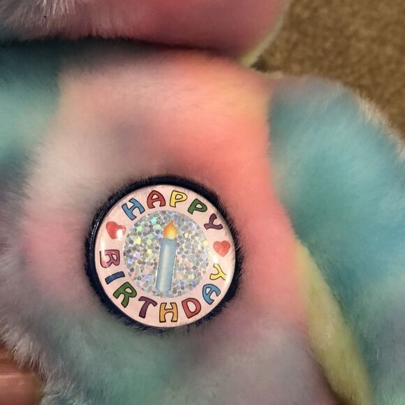 Rare 1999 Ty Beanie Baby Birthday Bear: Rainbow Ty-dye With  Ty Rare Birthday Beanie Buddy